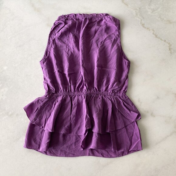Rebecca Taylor 100% silk purple top blouse shirt drawstring waist peplum ruffle - Picture 2 of 4